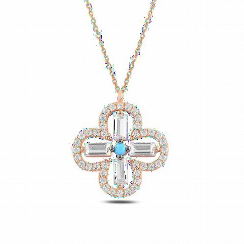 Necklaces - Clover Model Baguette Stone Silver Necklace 100346874 - Turkey
