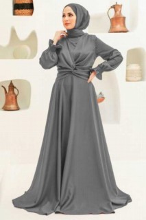 Wedding & Evening - Robe de soirée hijab grise 100340791 - Turkey