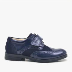 Titan Navy Blue Patent Leather Suede Formal Shoes for Kids 100278508