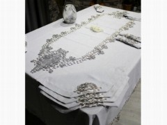 French Laced Butterfly Table Cloth Set 26 Pieces Gray 100344755
