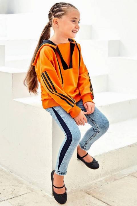 Girl Clothing - طقم علوي مخطط باللون البرتقالي من الأسفل للأولاد 100326948 - Turkey