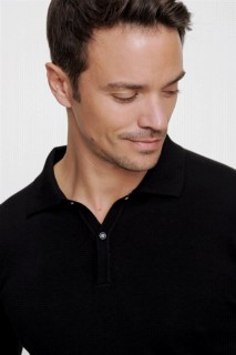 Men Black Dynamic fit Basic Polo Collar Knitwear Sweater 100345107