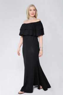Plus Size - Plus Size Long Glittery Flexible Evening Dress 100276200 - Turkey