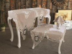 French Guipure Velvet Elite Living Room Set 5 Pieces Cappucino 100259617
