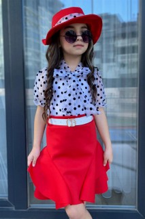 Girls - قميص بناتي بولكا دوت شفاف وتنورة غوص حمراء 100328167 - Turkey