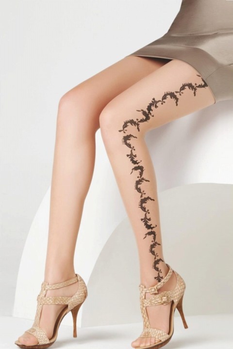 Pantyhose - Toe and Panty Durable Leaf Patterned Nude Women's Tights 100327309 - Turkey