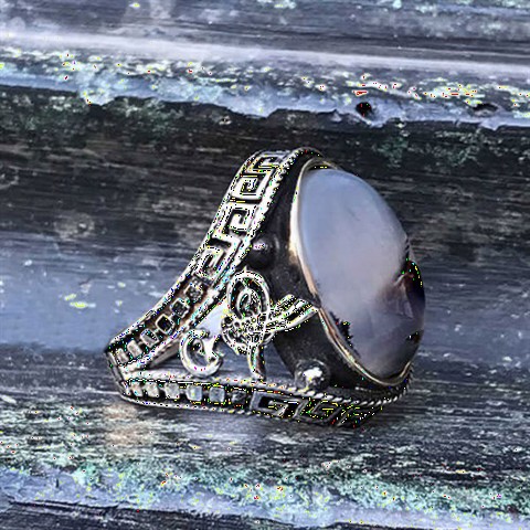 Agate Stone Rings - خاتم رجالي فضة بحجر عقيق يمني موديل طغرا 100348732 - Turkey