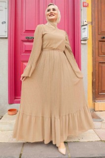Evening & Party Dresses - Beige Hijab Dress 100340744 - Turkey