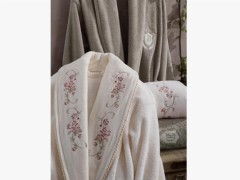 Gardenya Luxury Embroidered Cotton Bathrobe Set Cream Beige 100259773