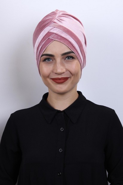 Woman Bonnet & Turban - 3-Streifen-Mütze aus Samt in Puderrosa - Turkey