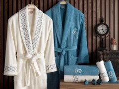 Set Robe - Lace Line bestickter Bambus-Bademantel-Set Creme Maldivian 100332326 - Turkey