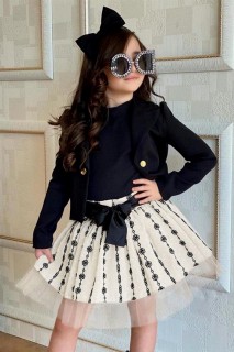 Boy's Back Bow Blazer Jacket and Floral Embroidered White Skirt Suit 100328485