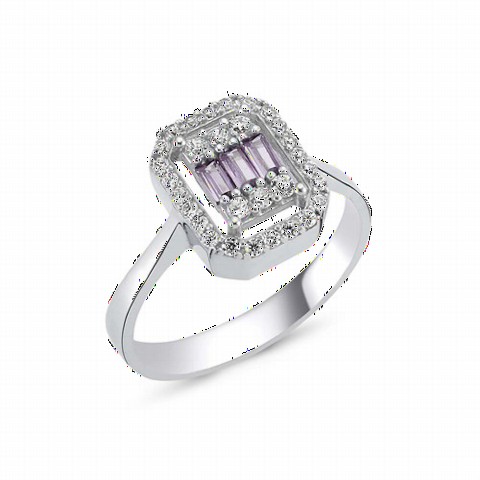 Rings - Piece Baguette Stone Silver Women's Ring Purple 100347341 - Turkey