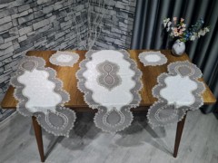 Living room Table Set - Aygun Velvet Cordless 5 Piece Living Room Set Cream Silver 100331202 - Turkey