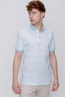 T-Shirt - Men's Ice Blue Polo Collar Printed Dynamic Fit Comfortable Fit T-Shirt 100350726 - Turkey
