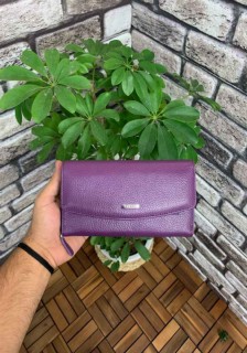 Hand Portfolio - Lila Damenbrieftasche aus Leder mit Reißverschluss 100345452 - Turkey