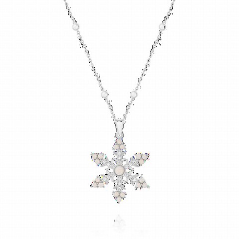 Other Necklace - Opal Stone Bulk Snowflake Silver Necklace 100350088 - Turkey
