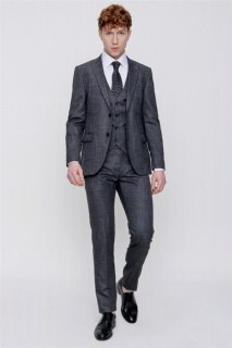 Suit - Men's Black Milano Patterned Vest Slim Fit Slim Fit 6 Drop Suit 100350694 - Turkey
