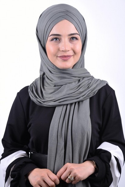 Ready to wear Hijab-Shawl - 3-Streifen-Schal aus gekämmter Baumwolle, geräuchert - Turkey