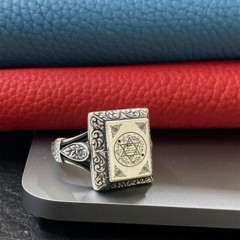 Seal of Prophet Solomon Square Sterling Silver Men's Ring 100348025