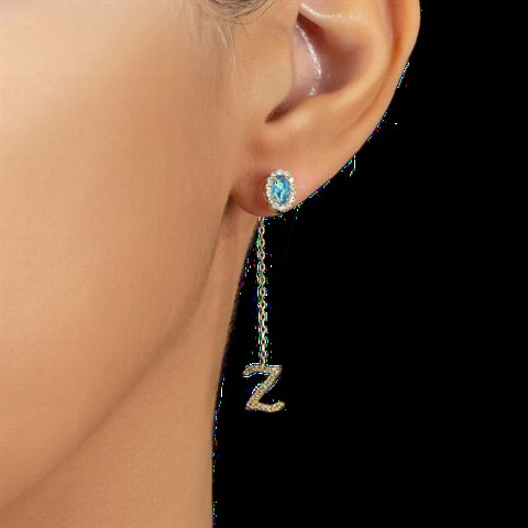 Earrings - March Birth Stone Cabochon Cut Silver Earrings 100350173 - Turkey