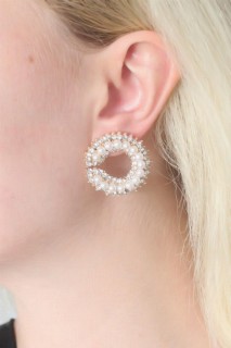 Silver Color Pearl Bead Zircon Stone Detail Women's Earrings 100327958