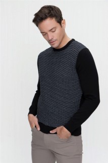 Men's Black Cycling Crew Neck Dynamic Fit Comfortable Cut Knit Pattern Knitwear Sweater 100345131