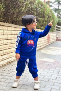 Boy Clothing - Boy's New York Printed Hooded Blue Tracksuit Suit 100328622 - Turkey
