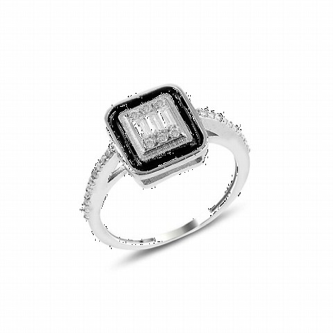 jewelry - Black Enamel Baguette Stone Silver Ring 100347462 - Turkey