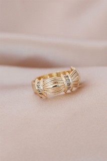 Rings - Gold Metal Zircon Stone Adjustable Ring 100319390 - Turkey