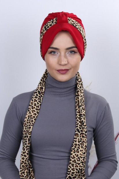 Woman Bonnet & Turban - وشاح قبعة بونيه أحمر - Turkey