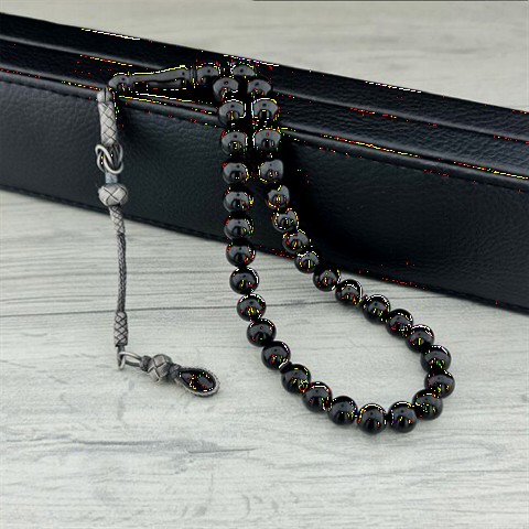 Rosary - مسبحة من قزاز فضية مزينة بشراشيب سوداء اللون عنبر النار 100350418 - Turkey