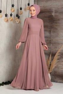 Evening & Party Dresses - Powder Pink Hijab Evening Dress 100335960 - Turkey