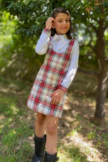 Girl Clothing - Boys' Plaid Printed Button-down Collar Tie-up Red Salolet Suit 100328588 - Turkey