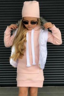 Girl's Inflatable Vest Leggings and Beret Hooded Pink Dress 100327275