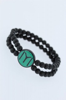 Others - Black Color Double Row Natural Stone Men's Bracelet With Black KayÄ± Length Figure On Green Colored Metal 100318461 - Turkey
