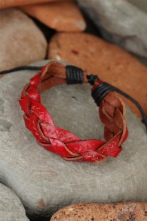 Men - Brown Knit Design Leather Men's Bracelet 100318771 - Turkey