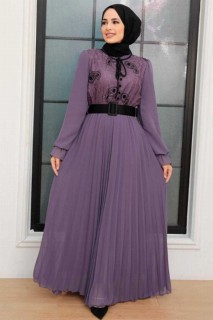 Woman Clothing - Dark Lila Hijab Dress 100341482 - Turkey