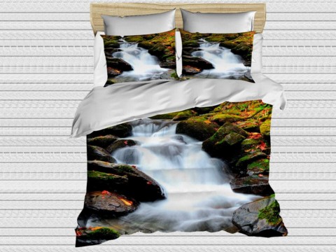 Single Four Seasons Set - Best Class Digital bedrucktes 3D-Bettbezug-Set für Doppelbetten Wasserfall 100257740 - Turkey