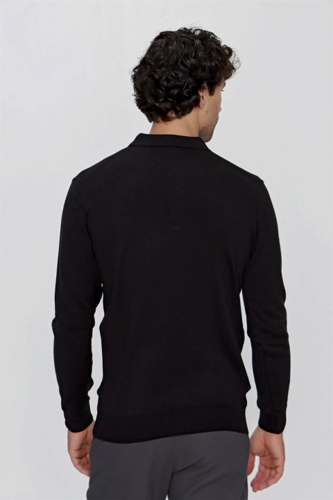 Men's Black Trend Dynamic Fit Comfortable Cut Polo Neck Knitwear Sweater 100345155