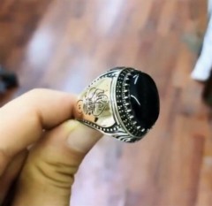Black Onyx Stone Or Patience Written Silver Ring 100347734