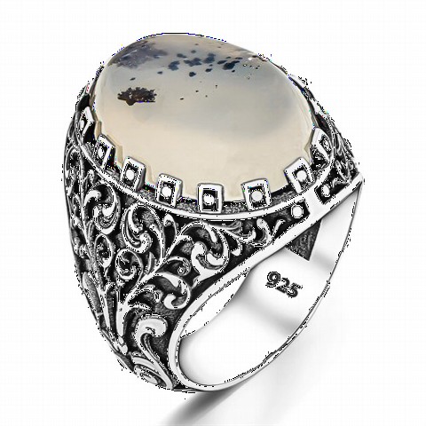 Special Handmade Embroidered Yemen Agate Stone Sterling Silver Men's Ring 100348725