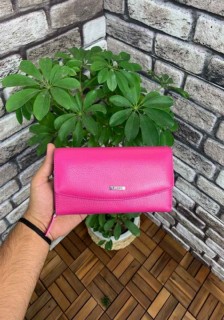 Woman Shoes & Bags - Pink Zippered Leather Women's Wallet 100345453 - Turkey