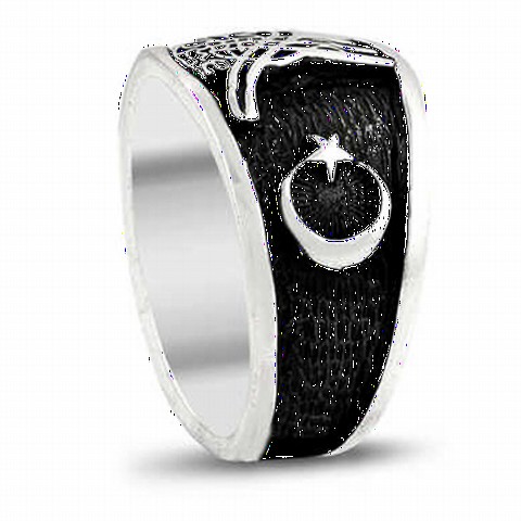 Tugra Motif Crescent and Star Symbol Ottoman State Armed Sterling Silver Men's Ring 100348436