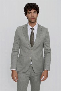 Suit - Men's Gray Linen Striped Slim Fit Slim Fit 6 Drop Suit 100351001 - Turkey