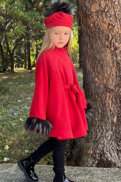 Girl's Cachet Poncho 5 Pieces Red Poncho With Leather Leggings 100330976