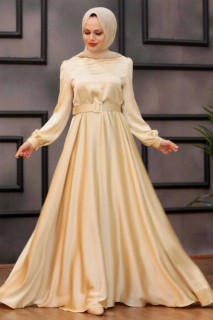 Evening & Party Dresses - Beige Hijab Evening Dress 100337726 - Turkey