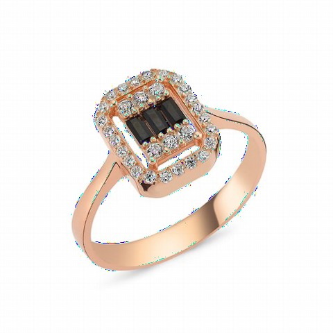 jewelry - Black Piece Baguette Stone Women's Sterling Silver Ring 100347282 - Turkey