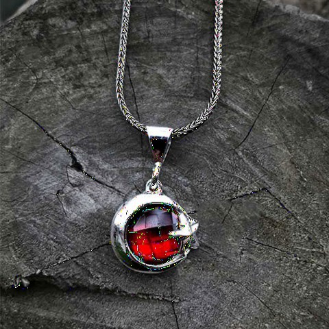 Necklace - Oval Zircon Stone Moon Star Model Silver Necklace 100348287 - Turkey
