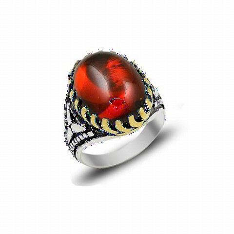 Red Agate Stone 925 Sterling Silver Men's Ring 100349301